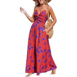 CUPSHE Women’s Maxi Dress Floral Print Twisted V Neck Sleeveless Long Dress Summer Casual Dress(Purple Floral)