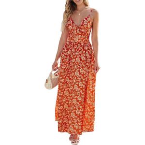 CUPSHE Women’s Maxi Dress Floral Print Twisted V Neck Sleeveless Long Dress Summer Casual Dress(Red Paisley)