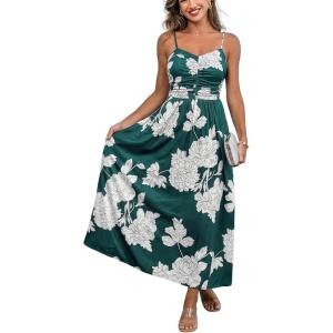 CUPSHE Women’s Maxi Dresses Casual Summer Sundress Sleeveless Floral Spaghetti Straps Long Beach Formal Dress(Green Floral)