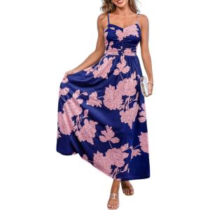CUPSHE Women’s Maxi Dresses Casual Summer Sundress Sleeveless Floral Spaghetti Straps Long Beach Formal Dress(Navy Floral)