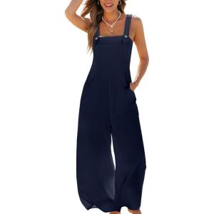 CUPSHE Women’s Sleeveless Spaghetti Strap Jumpsuit Wide Leg Dressy Work Beach Vacation Long Pants with Pockets(Navy Blue)