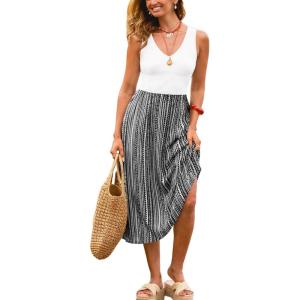 CUPSHE Women’s Summer Dresses Striped Geometric Two Tone Sleeveless Tank Beach Vacation Maxi Dress(Black)