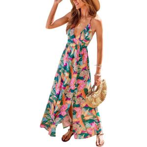 CUPSHE Womens Summer Maxi Dress 2026 Sleeveless Long Sundresses Spaghetti Strap Flowy Boho Beach Vacation Dress(Tropical)