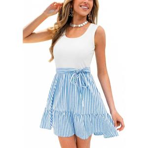 CUPSHE Women’s Tropical Summer Dresses Flowy Beach Mini Dress Square Neck Sleeveless Vacation Sundress(White Blue)