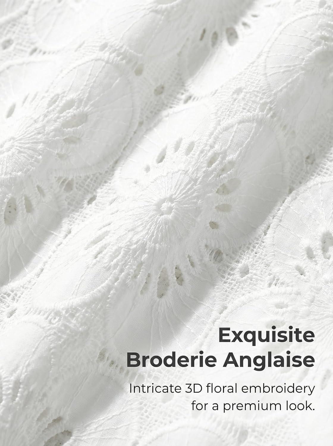 imageCUPSHE Blouses for Women 2026 Dressy Casual Ruffle Short Sleeve V Neck Shirts Flower Lace Tops Trendy Spring Summer OutfitsWhite