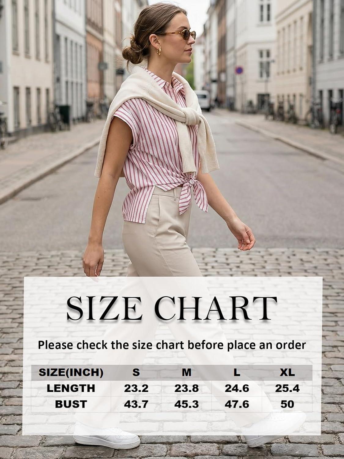 imageCUPSHE Cap Sleeve Summer Tops for Women Casual Button Down Shirts Striped Business Work BlousesRed