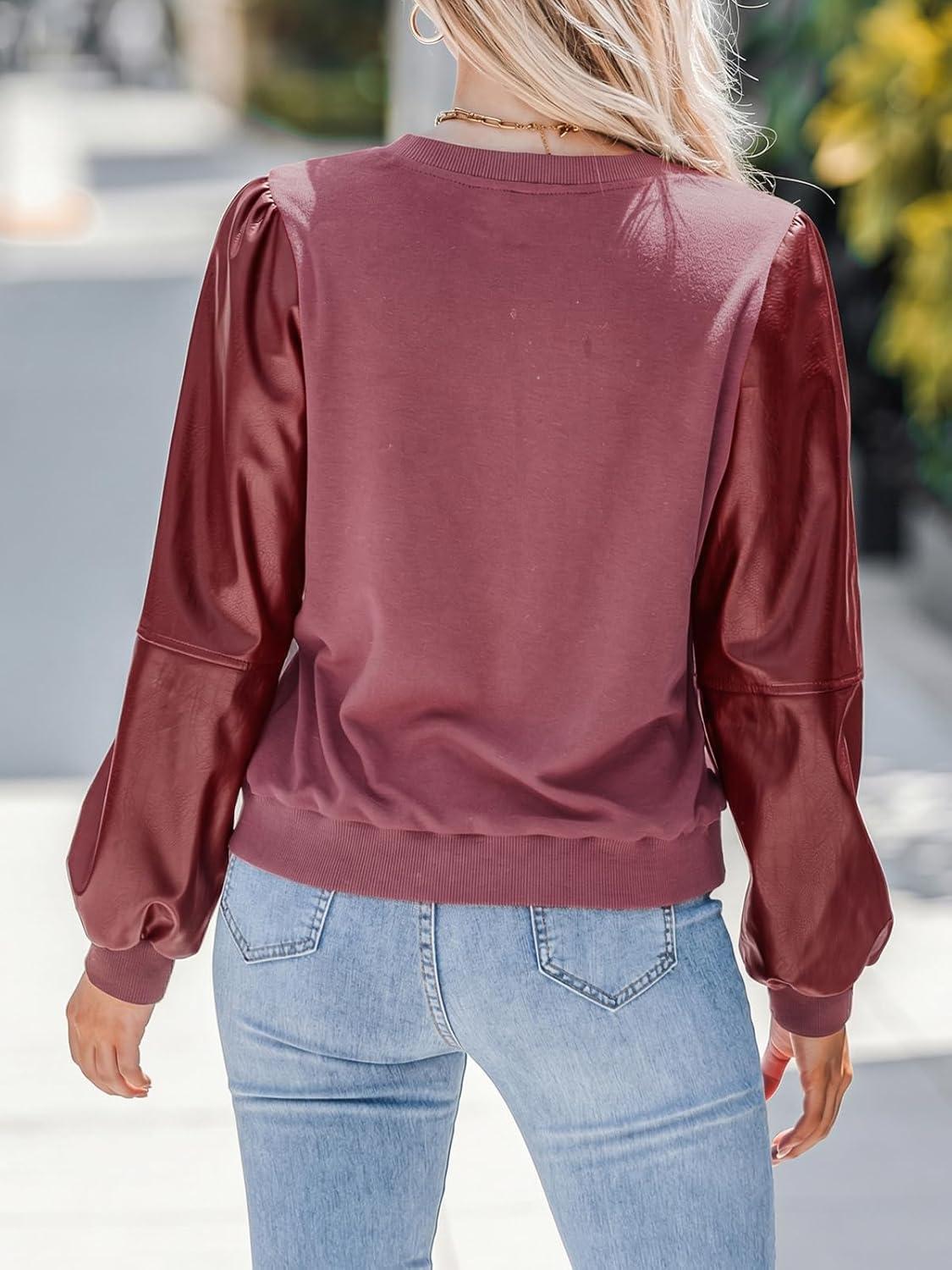 imageCUPSHE Faux Leather Tops for Women Long Sleeve Mock Neck Blouse Fall Fashion 2025Wine Red