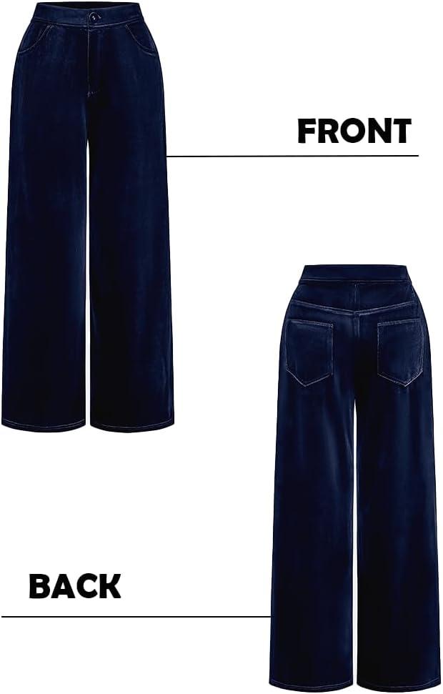 imageCUPSHE Velvet Pants for Women Wide Leg Dressy Velour Palazzo Work Pants with PocketsBlue