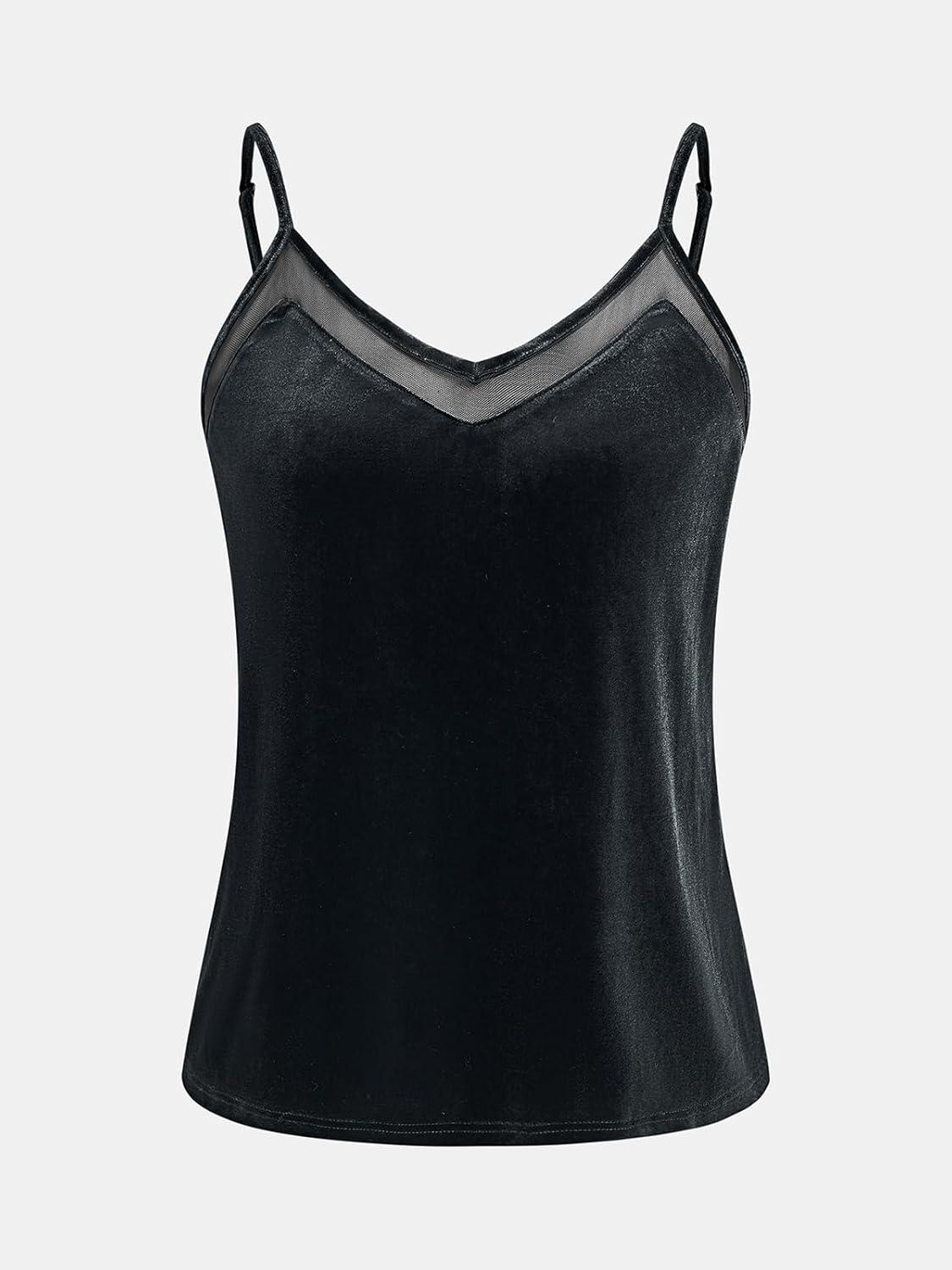 imageCUPSHE Women Velvet Tank Tops Adjustable Sleeveless Cami Tops Going Out Camisole ShirtsBlack