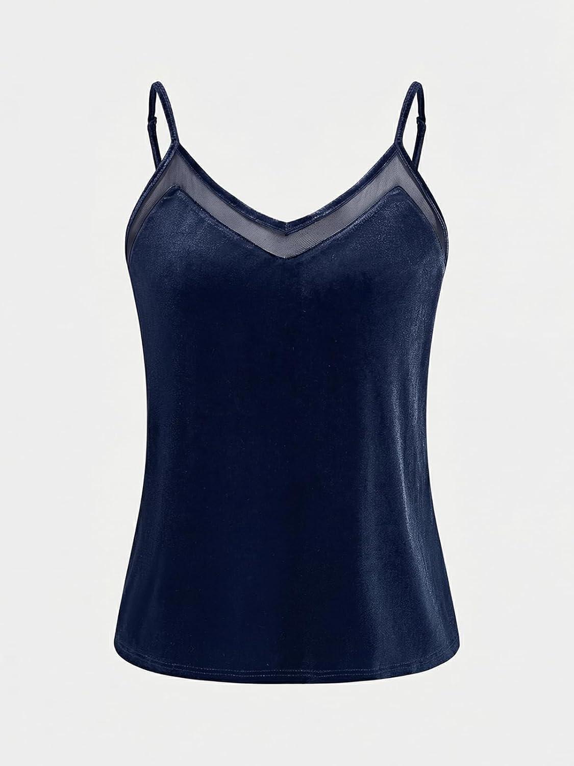 imageCUPSHE Women Velvet Tank Tops Adjustable Sleeveless Cami Tops Going Out Camisole ShirtsNavy