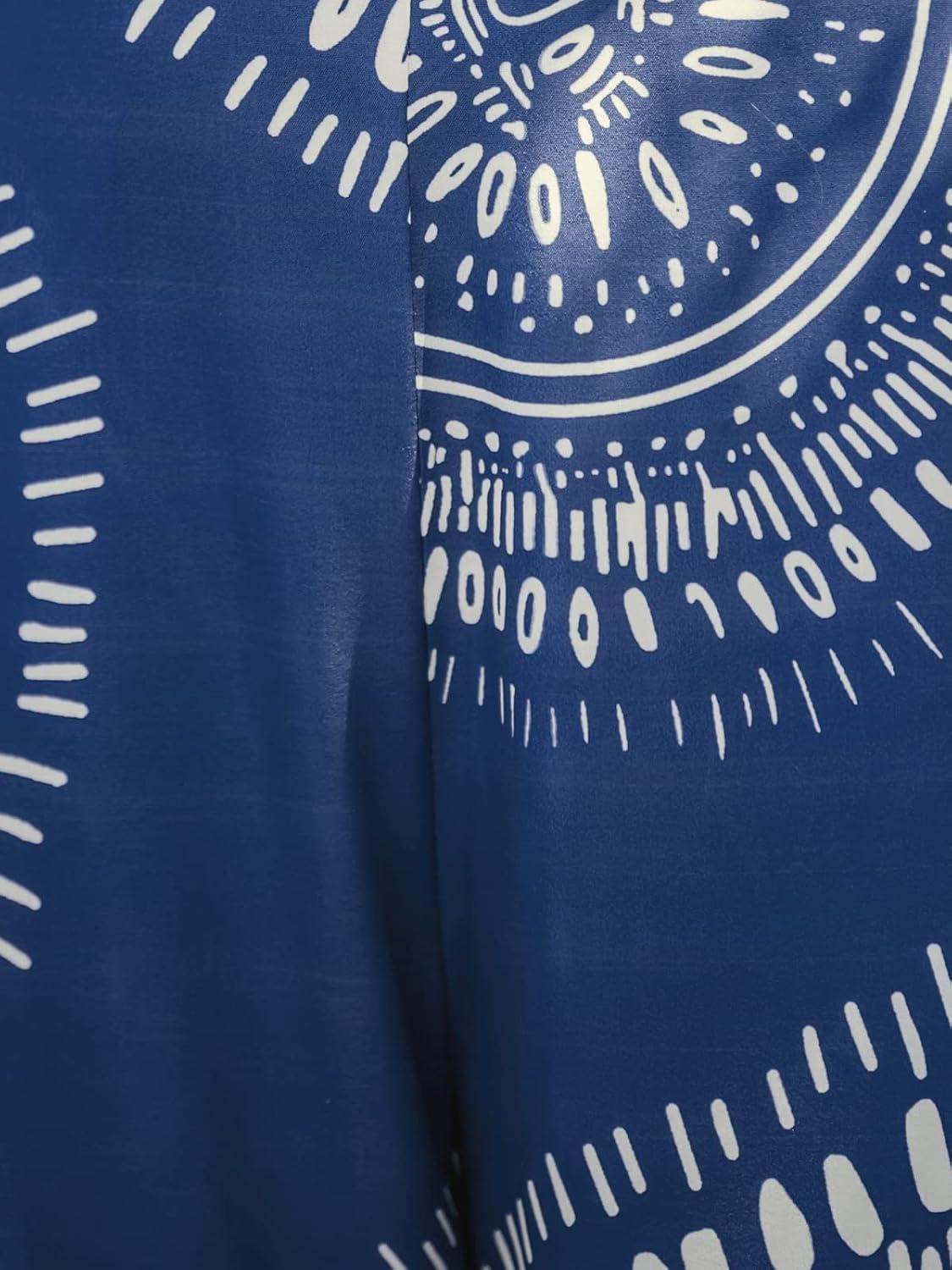 imageCUPSHE Women Wide Leg Beach Pants Tropical Floral Plus Size Pants with Pockets Vacation Casual DressyNavy