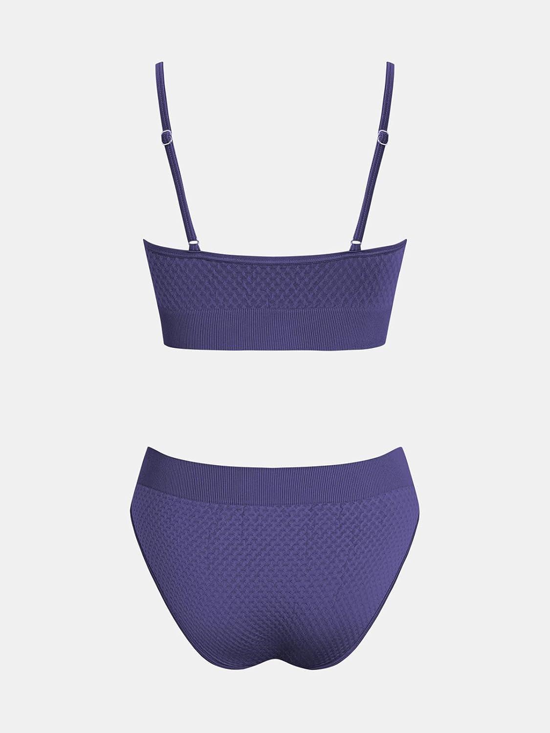 imageCUPSHE Womens Bikini Sets Two Piece Swimsuit Sporty Mid Rise Scoop Neck Adjustable Spaghetti Straps Textured MidkiniIndigo Blue
