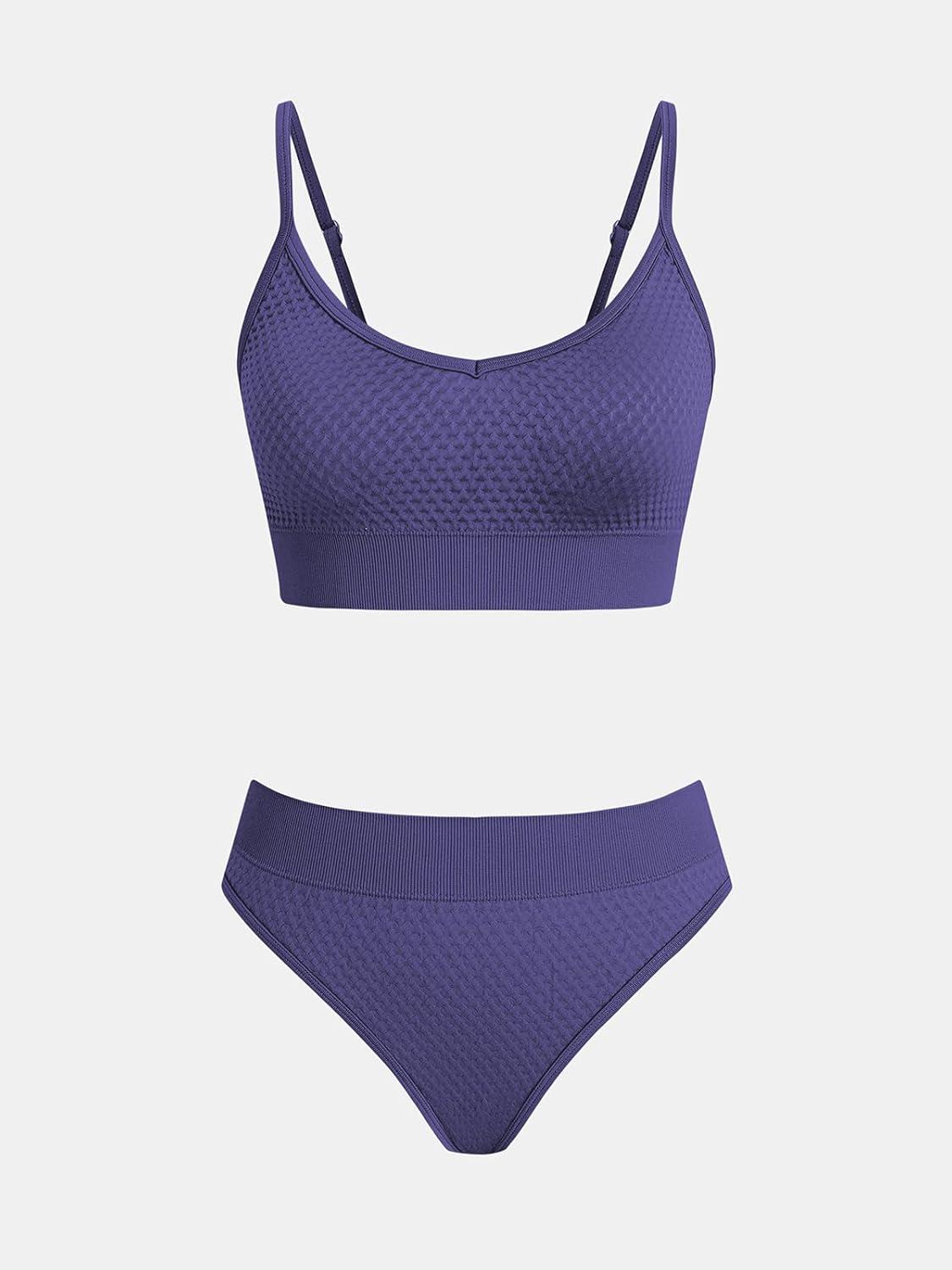 imageCUPSHE Womens Bikini Sets Two Piece Swimsuit Sporty Mid Rise Scoop Neck Adjustable Spaghetti Straps Textured MidkiniIndigo Blue