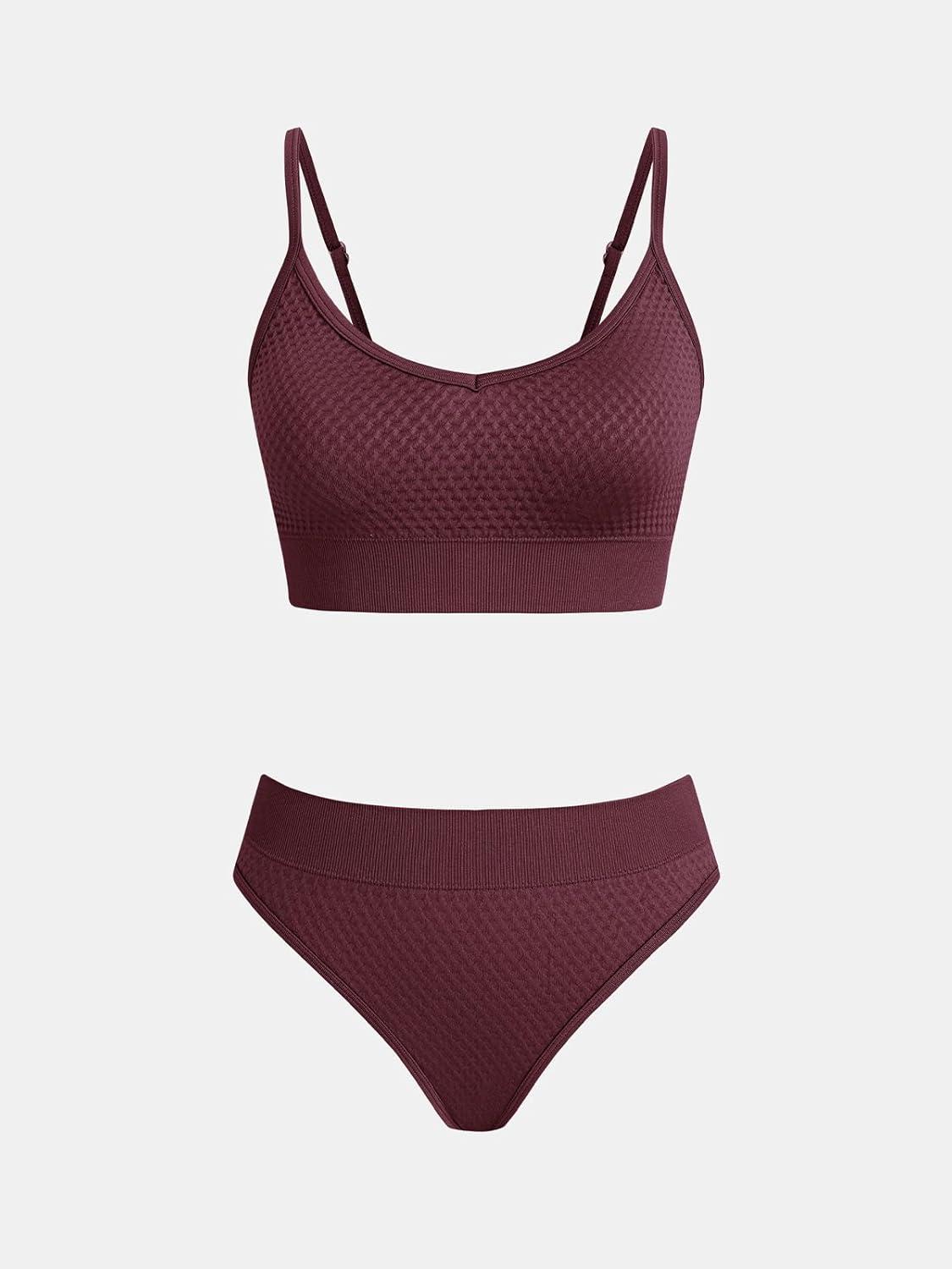 imageCUPSHE Womens Bikini Sets Two Piece Swimsuit Sporty Mid Rise Scoop Neck Adjustable Spaghetti Straps Textured MidkiniPurple Red