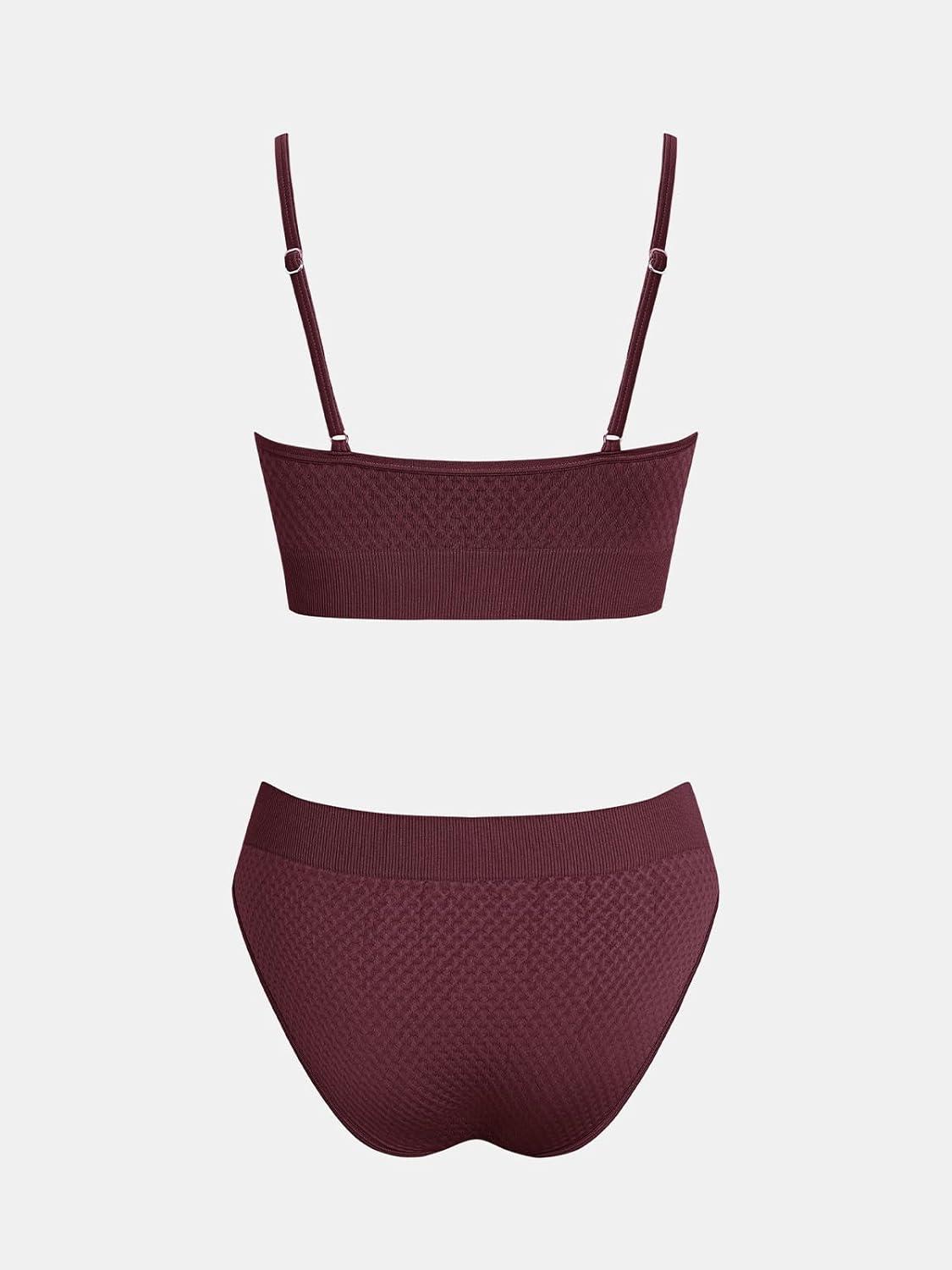 imageCUPSHE Womens Bikini Sets Two Piece Swimsuit Sporty Mid Rise Scoop Neck Adjustable Spaghetti Straps Textured MidkiniPurple Red