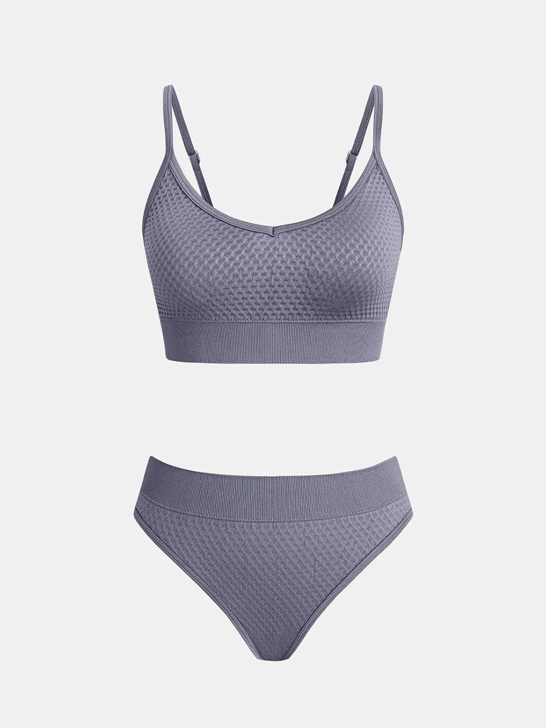 imageCUPSHE Womens Bikini Sets Two Piece Swimsuit Sporty Mid Rise Scoop Neck Adjustable Spaghetti Straps Textured MidkiniSlate Gray