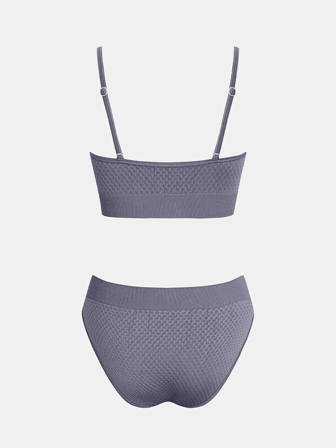 imageCUPSHE Womens Bikini Sets Two Piece Swimsuit Sporty Mid Rise Scoop Neck Adjustable Spaghetti Straps Textured MidkiniSlate Gray