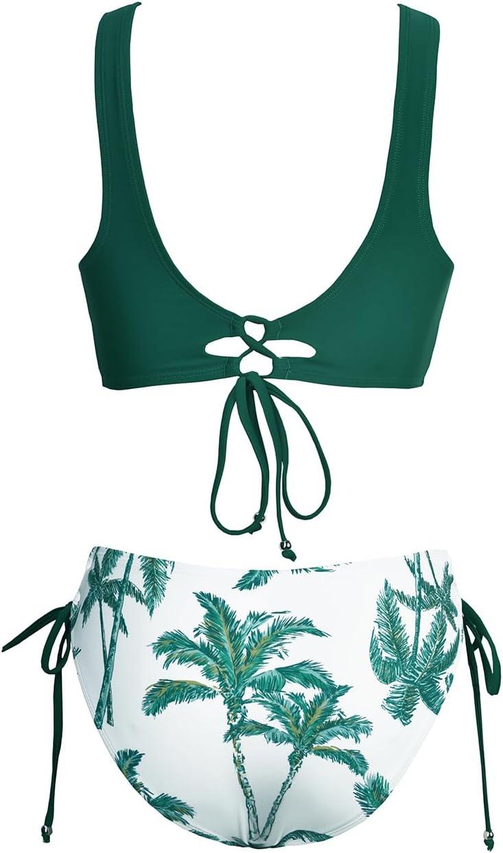 imageCUPSHE Womens Bikini Swimsuit Front Cross Lace Up Two Piece Bathing SuitEmerald GreenLeaf