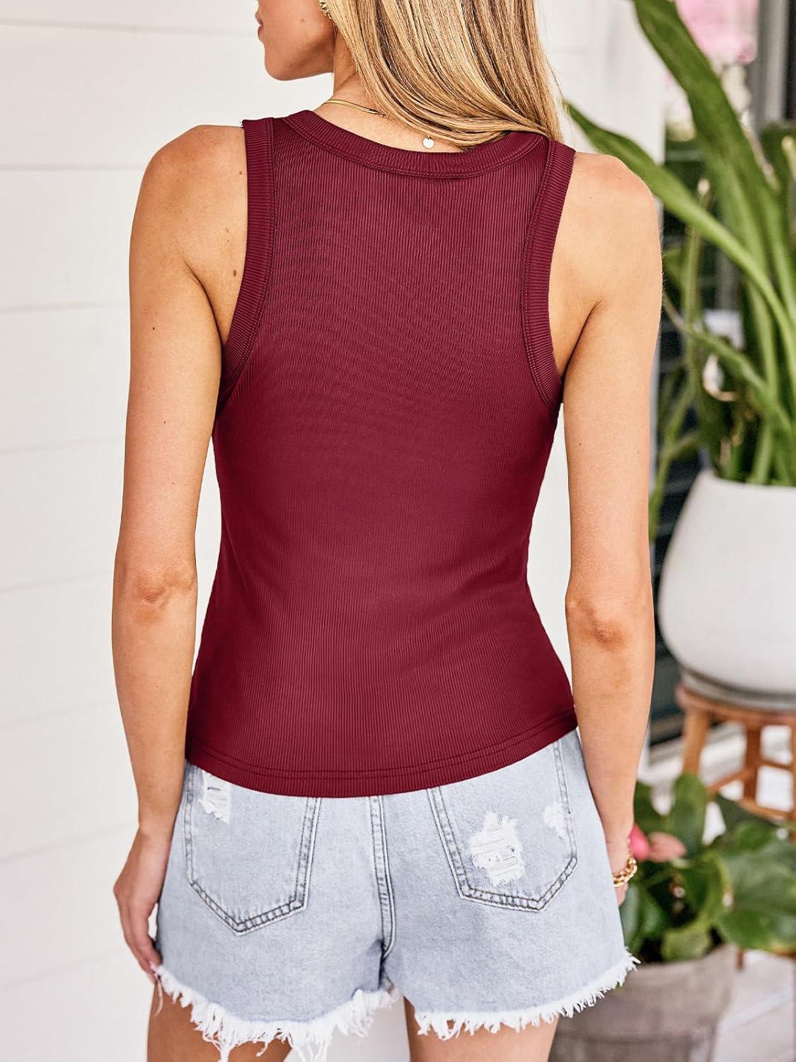 imageCUPSHE Womens Built in Bra Tank Tops Ribbed Sleeveless 2025 Summer Basic TopsRed