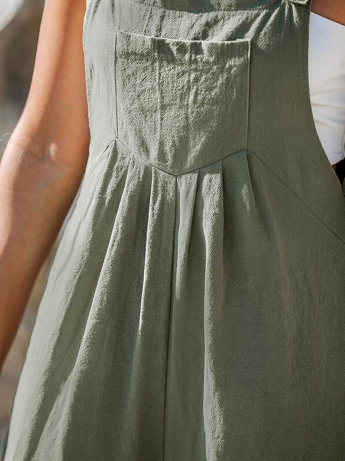 imageCUPSHE Womens Jumpsuits Straight Leg Jumpsuit Sleeveless Front Pocket Outfit Casual DressyGreen