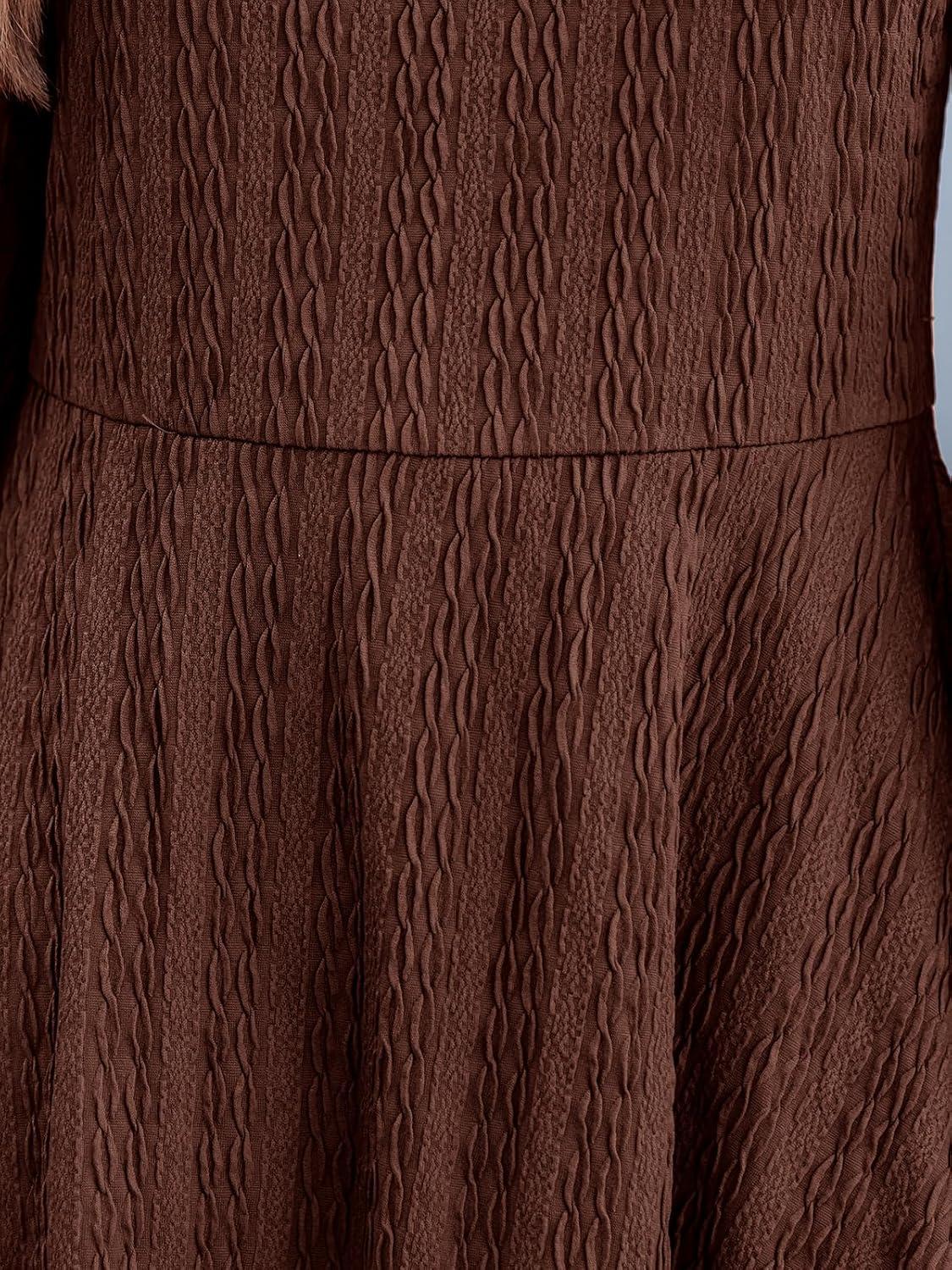 imageCUPSHE Womens Knit Fall Mini Dress Long Sleeves Square Neck Ruffle A Line DressesCoffee