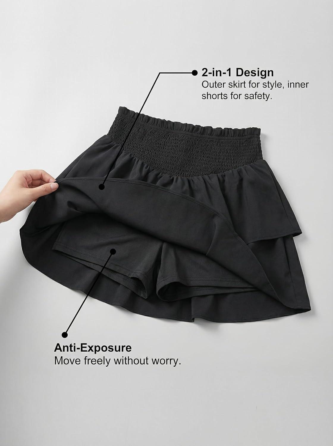 imageCUPSHE Womens Mini Skirts Smocked High Waist Tiered Ruffle Summer CasualBlack