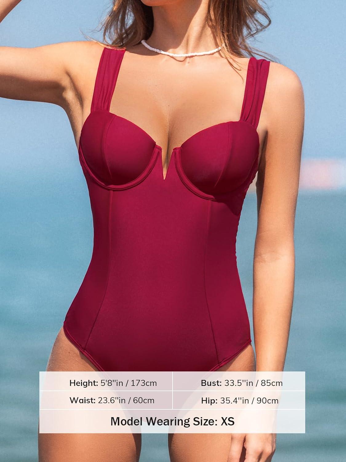 imageCUPSHE Womens One Piece Swimsuit Sweetheart Neck Bathing Suit Cutout Crisscross Back Wide Straps Self TieBurgundy Red
