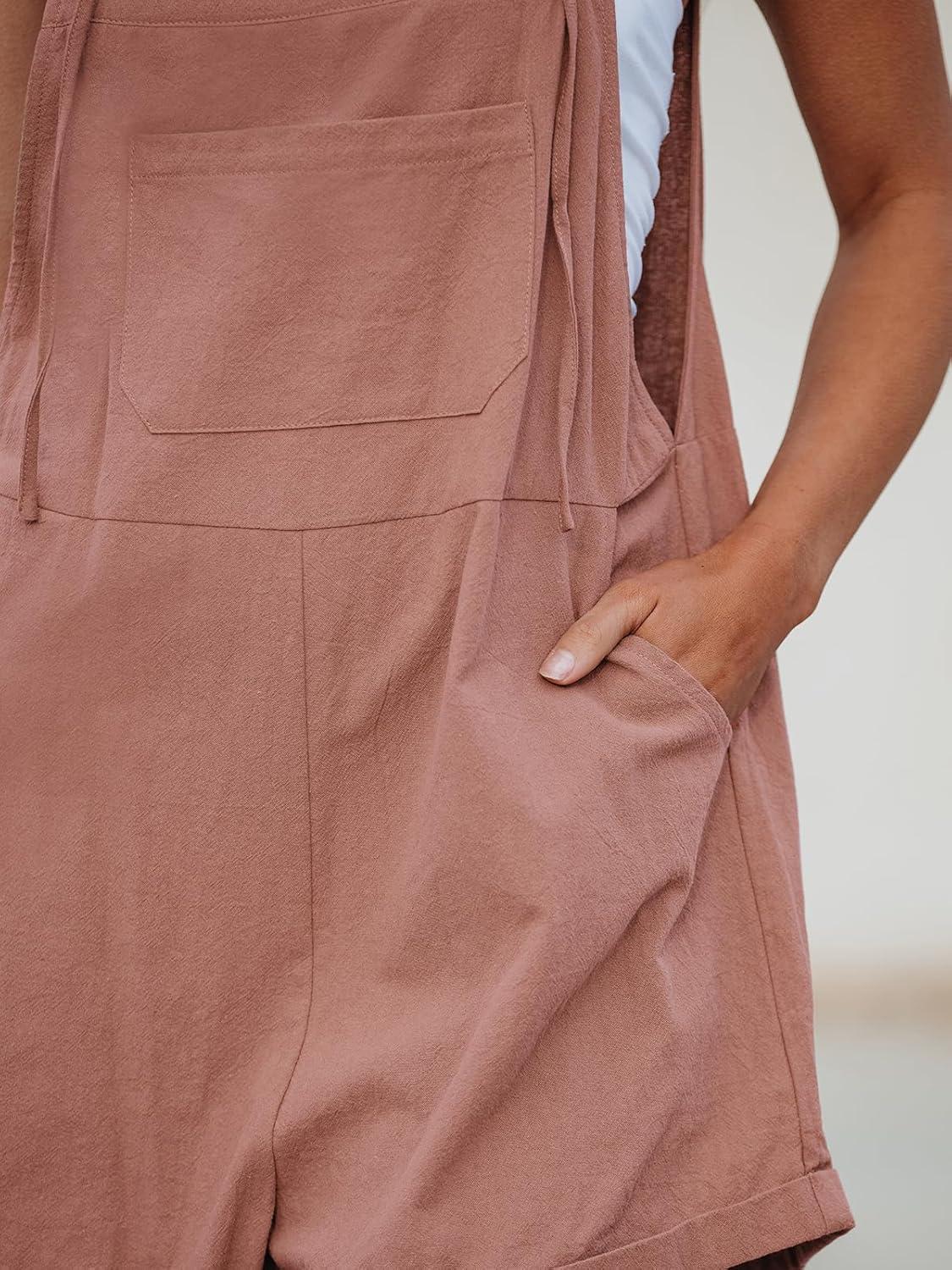imageCUPSHE Womens Romper Cami Strap Shortalls Sleeveless Overall Front Pocket Outfit Casual BeachPink