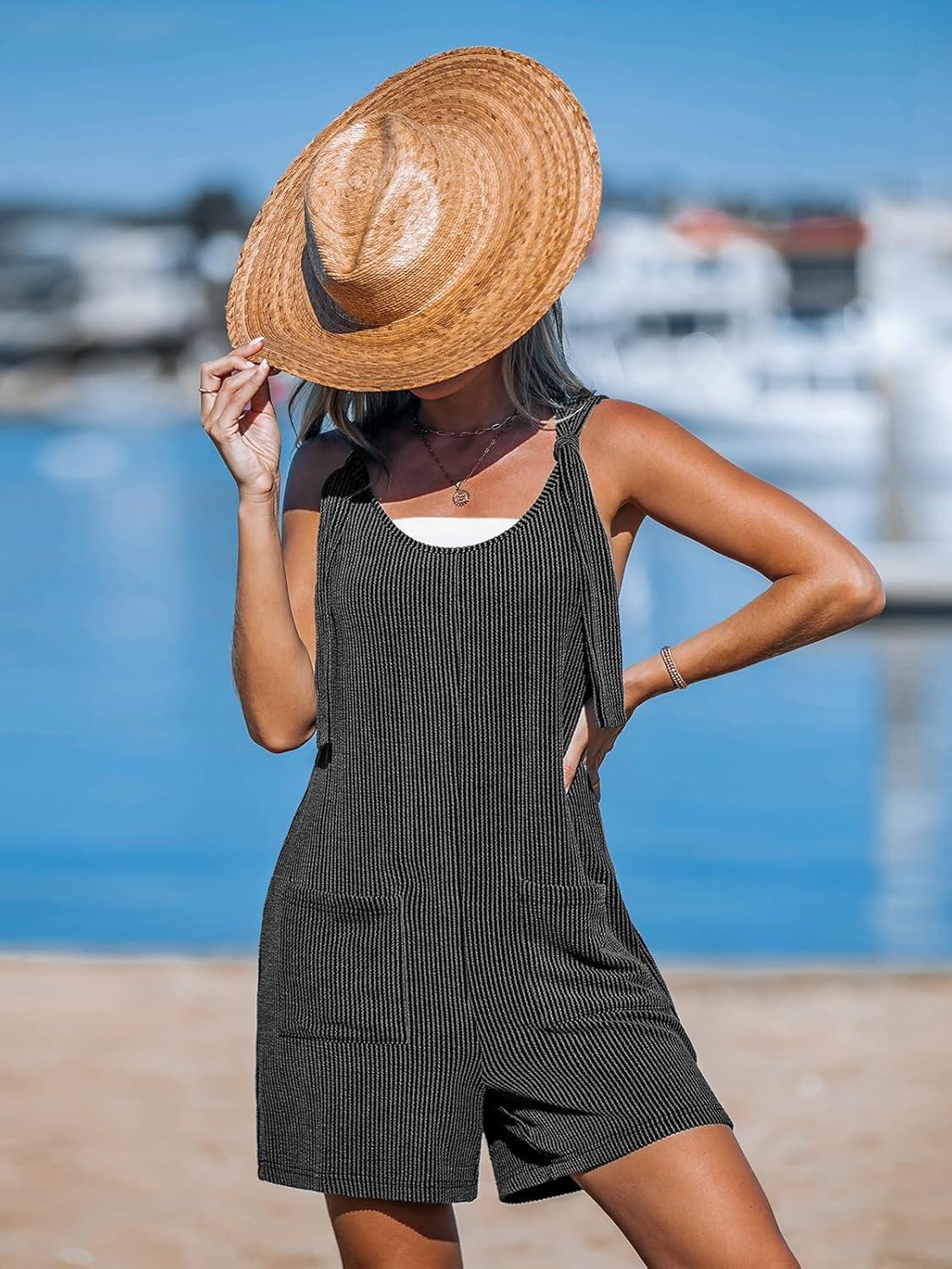 imageCUPSHE Womens Summer Sleeveless Rompers Overalls Adjustable Spaghetti Wide Leg Jumpsuit with PocketsBlack