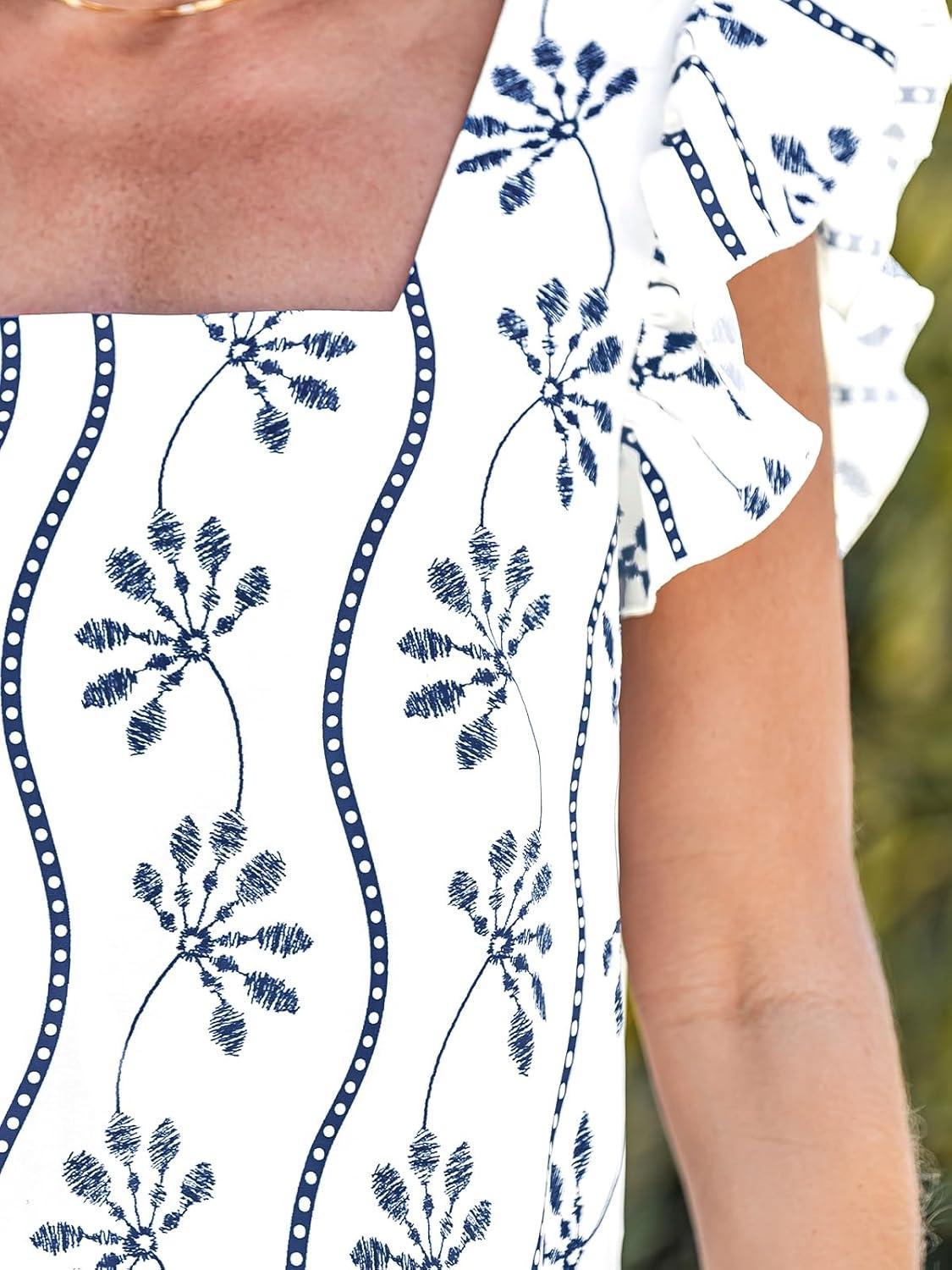 imageCUPSHE Womens Top Square Neck Short Sleeve Ruffled Shirts Dressy Tank Tops 2025 Fashion Blouse Summer CasualBlue