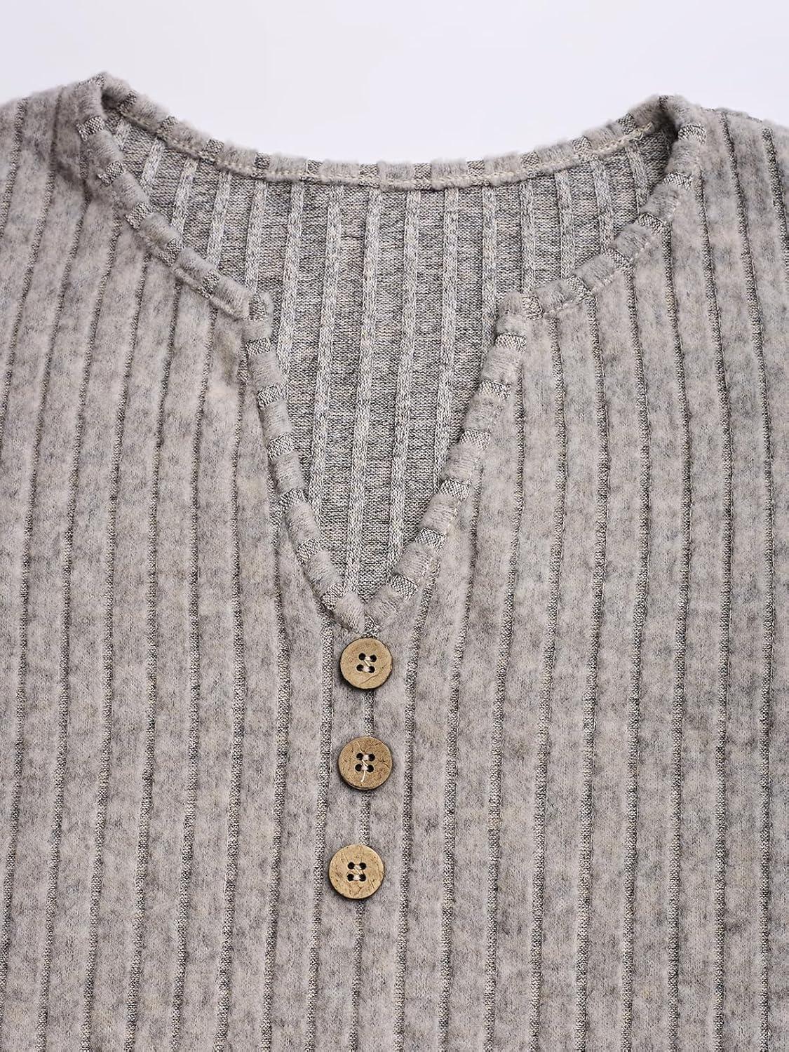 imageCUPSHE Womens Top Woven V Neck Short Sleeves Jersey Blouse Casual LooseGrey