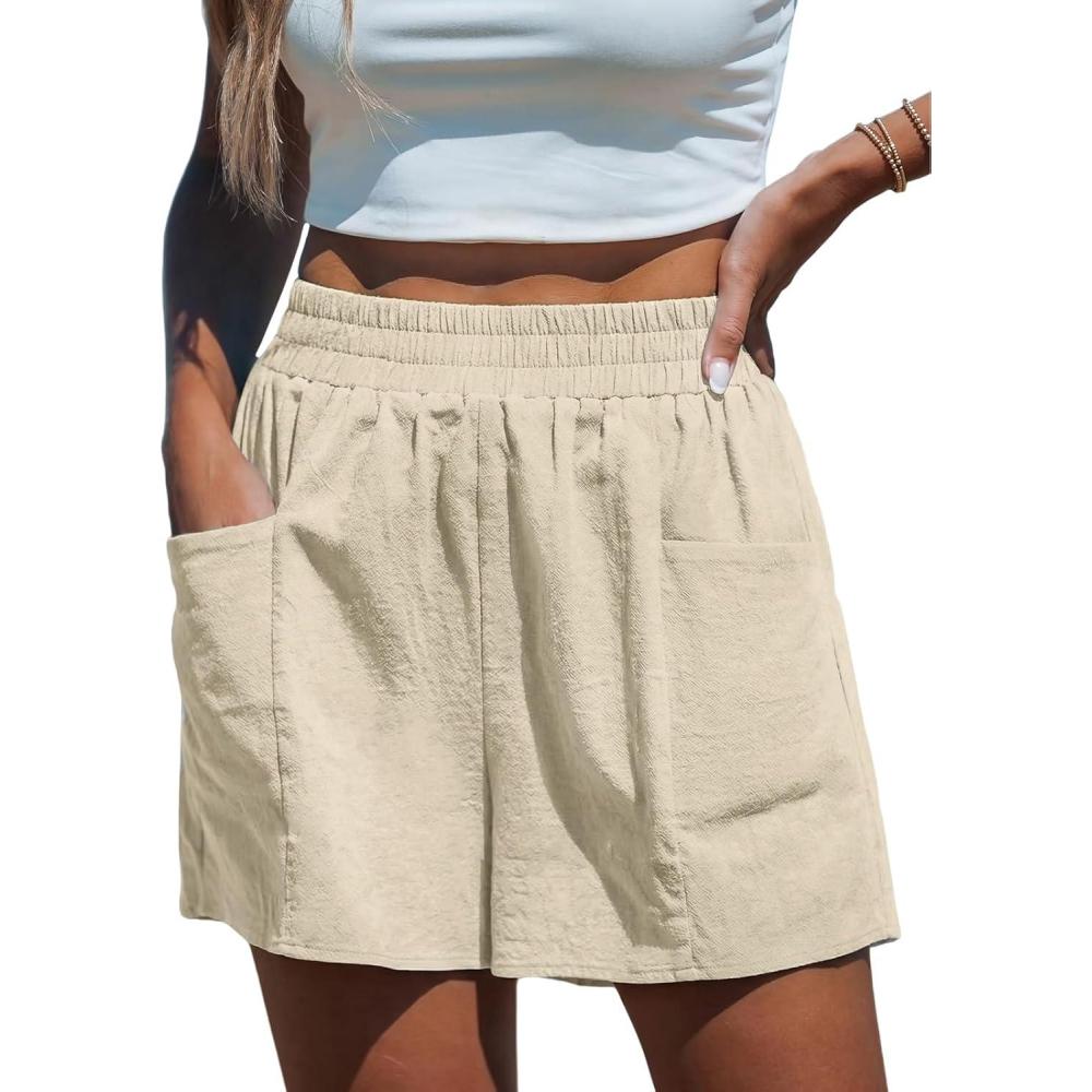 imageCUPSHE Women High Waisted Straight Leg Summer Elastic Casual Lightweight Walking Shorts with PocketApricot