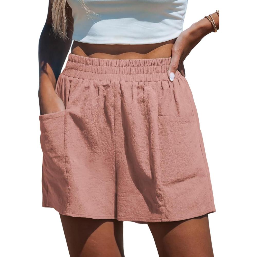 imageCUPSHE Women High Waisted Straight Leg Summer Elastic Casual Lightweight Walking Shorts with PocketGrayish Pink