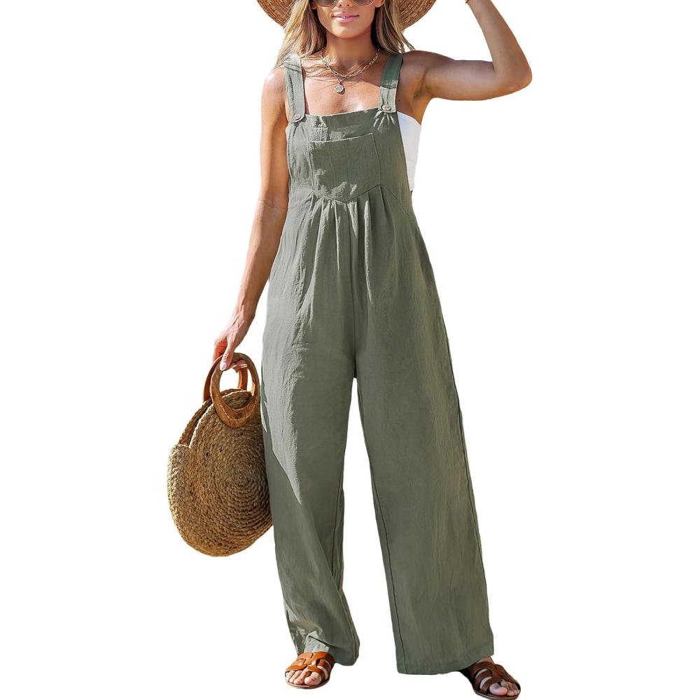 imageCUPSHE Womens Jumpsuits Straight Leg Jumpsuit Sleeveless Front Pocket Outfit Casual DressyGreen