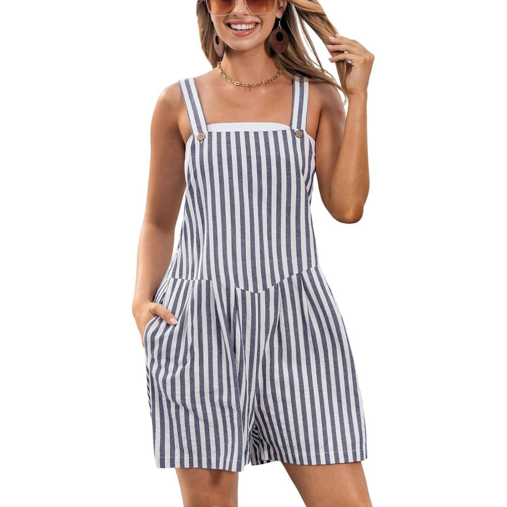 imageCUPSHE Womens Romper Square Neck Waist Stripe Jumpsuit Wide leg Outfit Coverup Casual DressyNavy