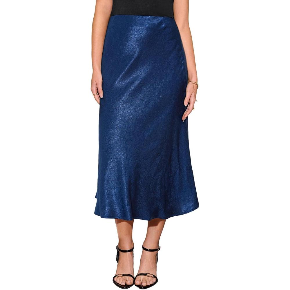 imageCUPSHE Womens Satin Skirt Flowy A Line Cocktail Party Wedding High Waist Long Midi Skirts Vacation OutfitsBlue