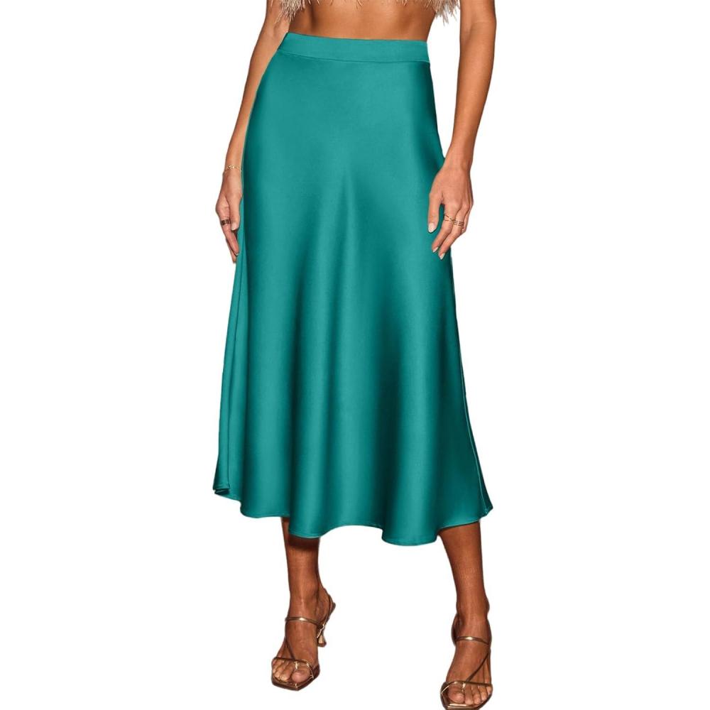 imageCUPSHE Womens Satin Skirt Flowy A Line Cocktail Party Wedding High Waist Long Midi Skirts Vacation OutfitsGreen
