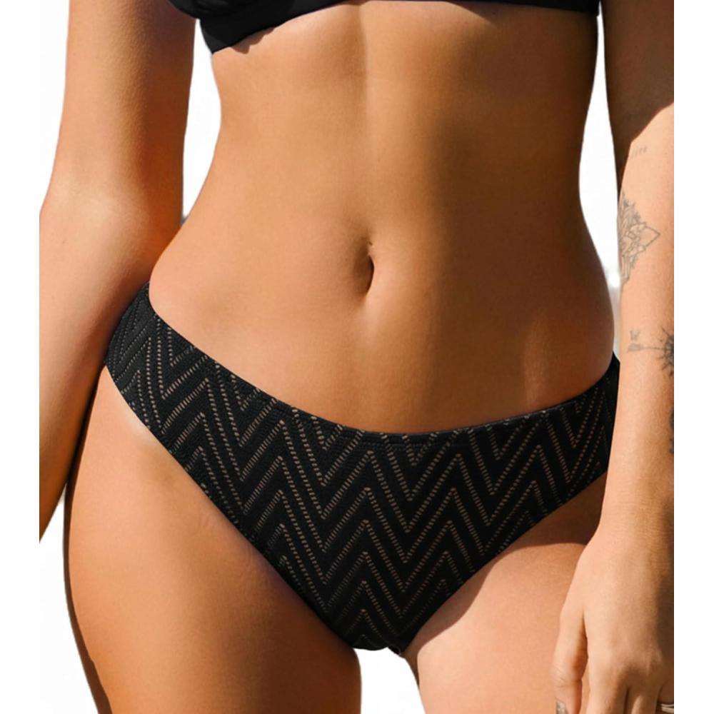 imageCUPSHE Womens Swimsuit Bikini Bottom Low Rise Bathing SuitBlackStriped