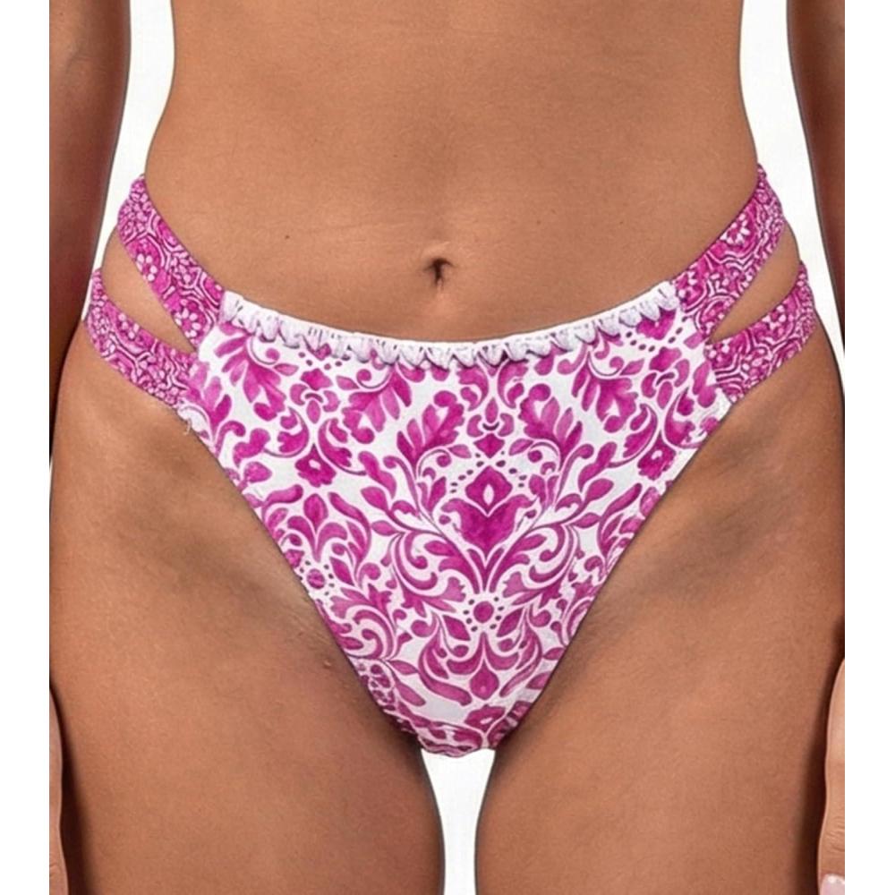 imageCUPSHE Womens Swimsuit Bikini Bottom Side Cutout Stitching Cheeky BottomWhitePink Floral