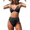 CUPSHE Bikini Set for Women Bathing Suit High Waisted Scalloped V Neck Two Pieces Swimsuit(Black)