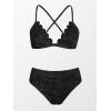 CUPSHE Bikini Set for Women Bathing Suit High Waisted Scalloped V Neck Two Pieces Swimsuit(Black)