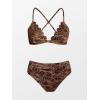 CUPSHE Bikini Set for Women Bathing Suit High Waisted Scalloped V Neck Two Pieces Swimsuit(Chocolate Brown)