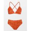 CUPSHE Bikini Set for Women Bathing Suit High Waisted Scalloped V Neck Two Pieces Swimsuit(Coral Orange)