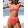 CUPSHE Bikini Set for Women Bathing Suit High Waisted Scalloped V Neck Two Pieces Swimsuit(Coral Pink)