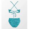 CUPSHE Bikini Set for Women Bathing Suit High Waisted Scalloped V Neck Two Pieces Swimsuit(Cyan)