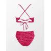 CUPSHE Bikini Set for Women Bathing Suit High Waisted Scalloped V Neck Two Pieces Swimsuit(Fuchsia Red)