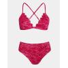 CUPSHE Bikini Set for Women Bathing Suit High Waisted Scalloped V Neck Two Pieces Swimsuit(Fuchsia Red)