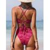 CUPSHE Bikini Set for Women Bathing Suit High Waisted Scalloped V Neck Two Pieces Swimsuit(Fuchsia Red)