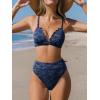 CUPSHE Bikini Set for Women Bathing Suit High Waisted Scalloped V Neck Two Pieces Swimsuit(Navy)