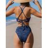 CUPSHE Bikini Set for Women Bathing Suit High Waisted Scalloped V Neck Two Pieces Swimsuit(Navy)